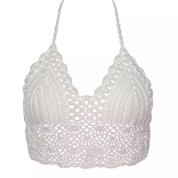 Handmade Crochet crop top Backless White S/M - Picture 3 of 4